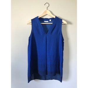 Blue and Black Polka Dot Sleeveless V Neck Blouse